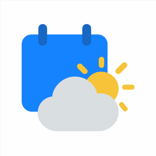 Blue calendar icon with yellow sun icon and a grey cloud icon.